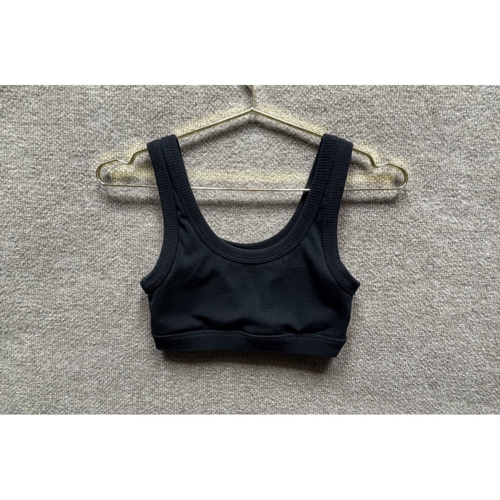 Alo Yoga Ribbed Black Sports Bra Crop‎ Top Womens Size Small Athleisure Wellness